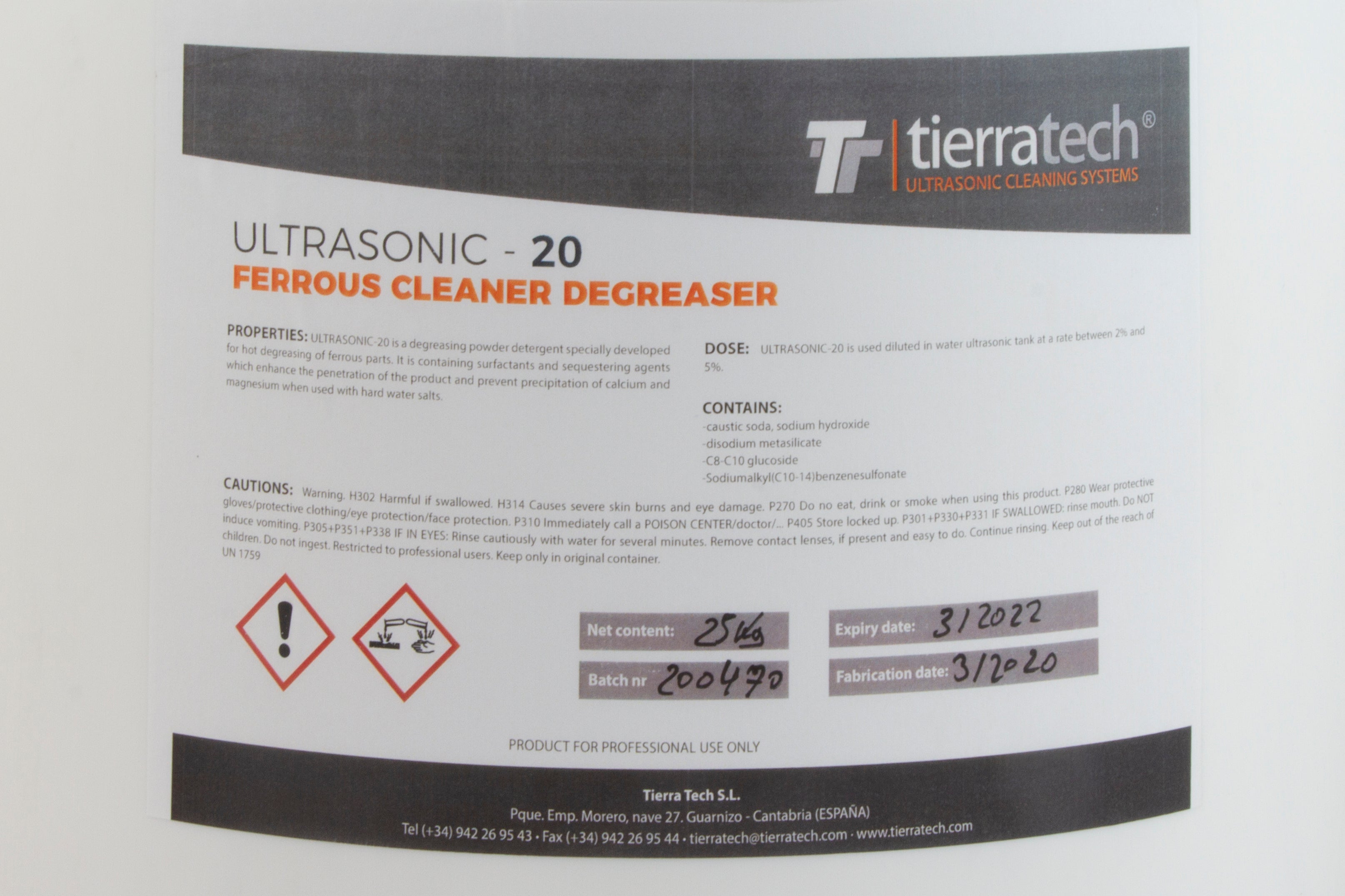 Tierra Tech ULTRASONIC-20 cleaning product - metals (no Alu) (5%) - 25kg