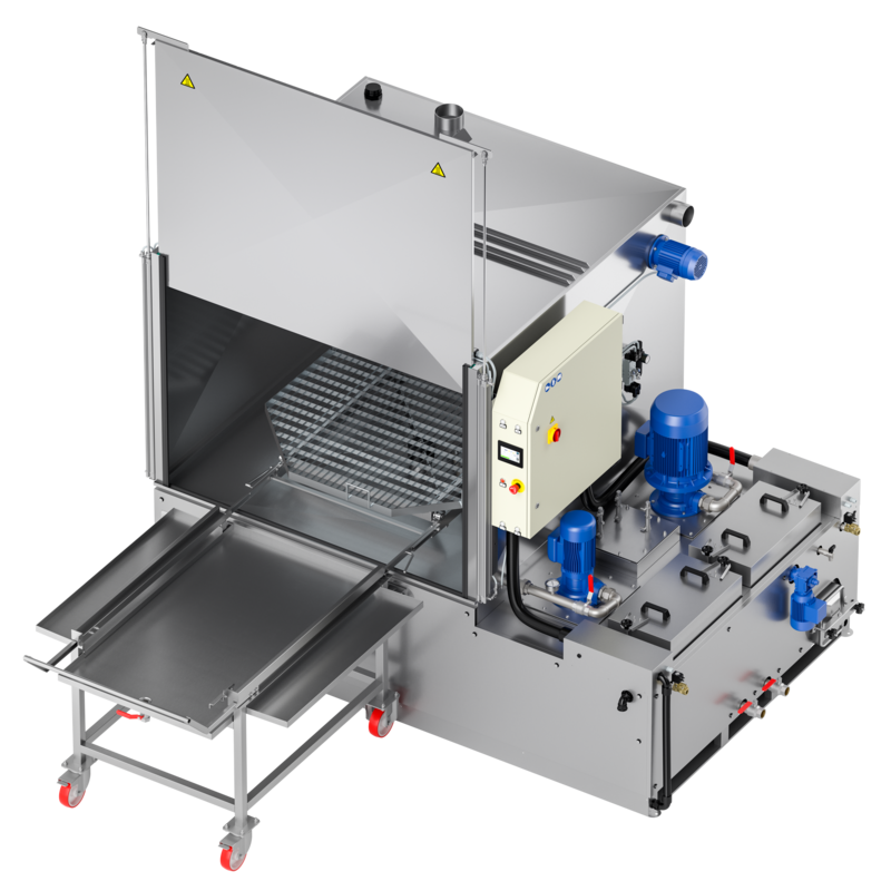 ROBUR 2B Rotating basket metal parts washer with two or more treatment baths for very large volume and heavy parts