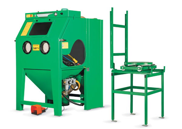 Contracor Pressure blast cabinet CAB-135PT, special model PT – turntable with cart and tracks and rubber curtains