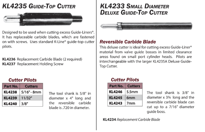 K-LINE Guide-Top-Cutters and cutter pilots