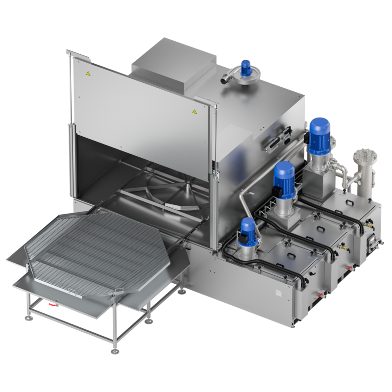 ROBUR 3B Rotating basket metal parts washer with three treatment baths for very large volume and heavy parts